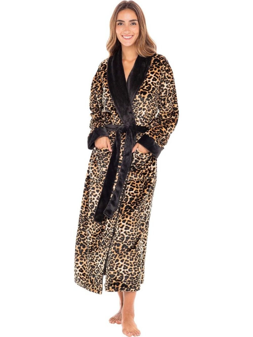 Cozy Plush Fleece Long Bathrobe with Pockets for Women - Soft & Warm Robe